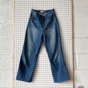 madewell slim wide leg jeans with button fly